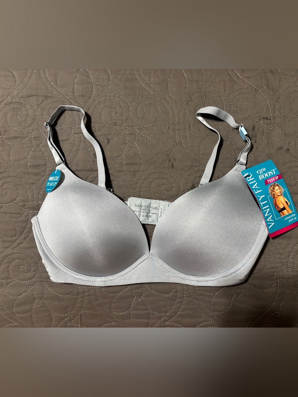 NWT Vanity Fair Wireless Light Blue Push Up Bra 36C